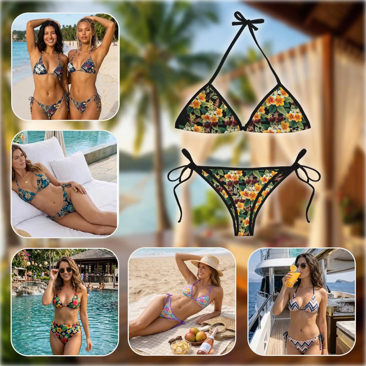 Red Wine Bikini Set for Women, Two Piece Swimsuit, Tropical Drink Beachwear | Netecom