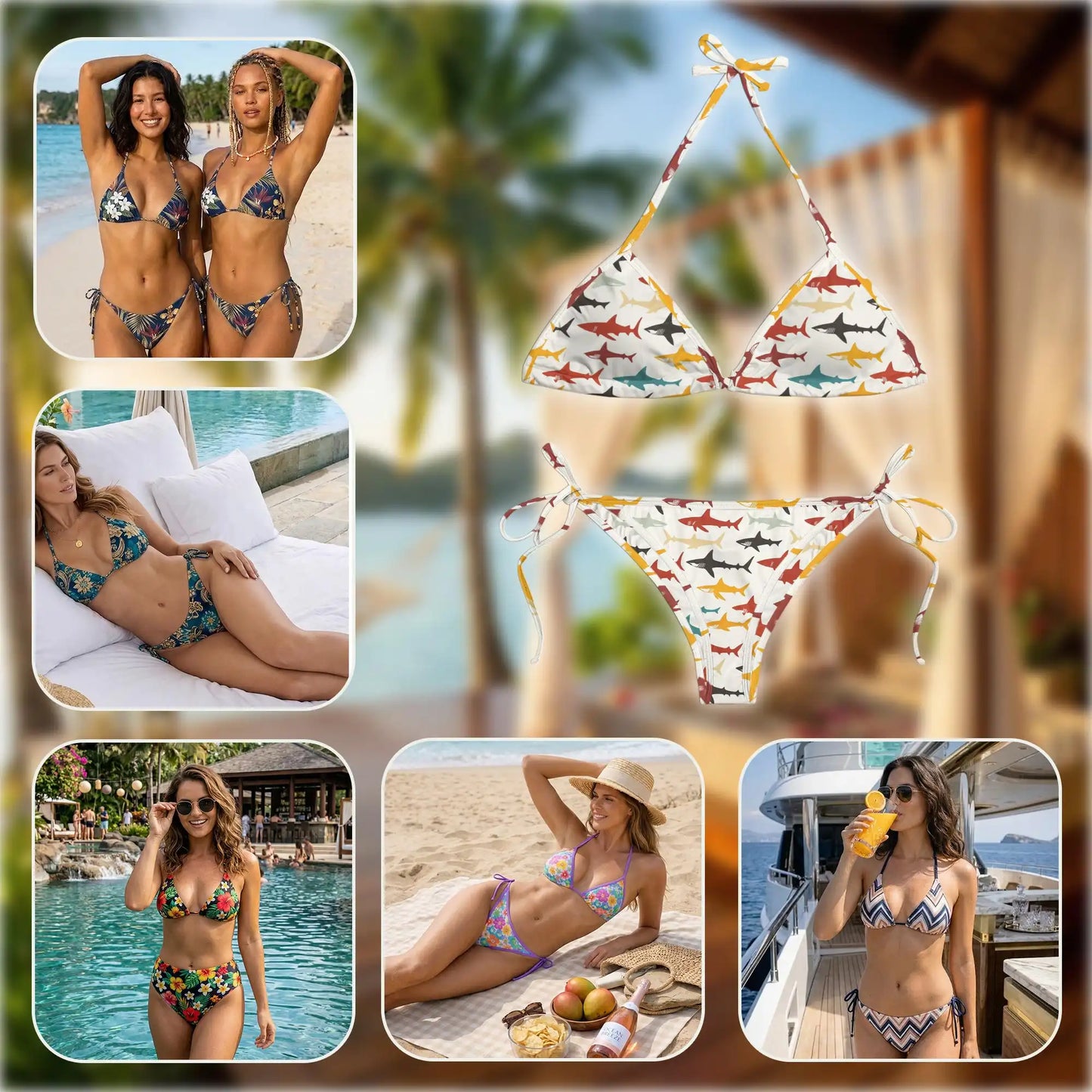 Sharks Bikini Set for Women, Two Piece Swimsuit, Ocean Beachwear | Netecom