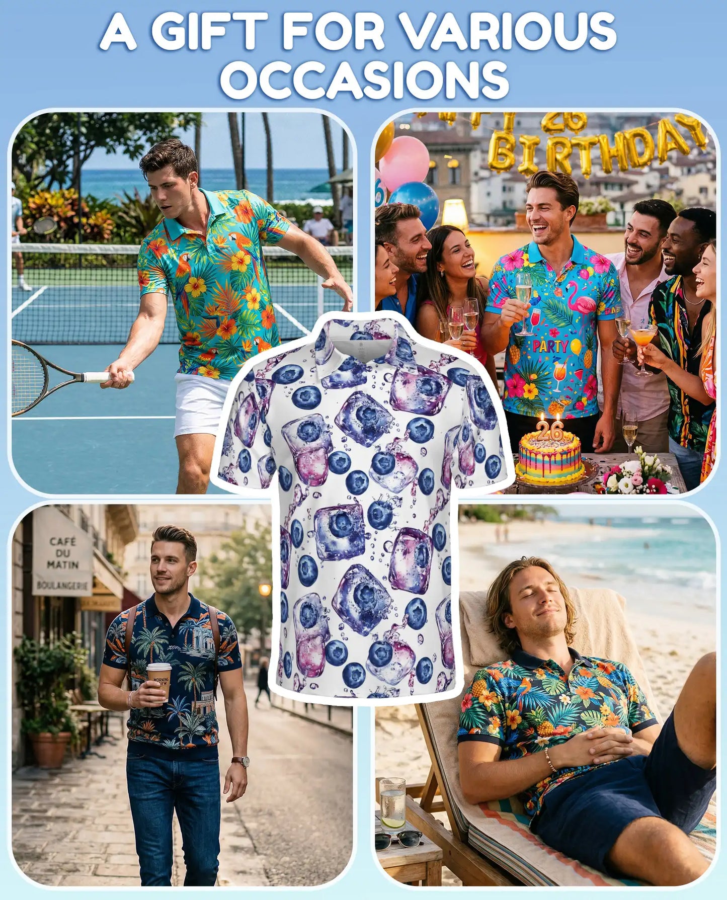 Blueberry Ice Polo Shirt for Men – Netecom Hawaiian Summer Shirt | Netecom