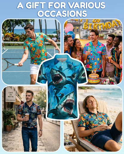 Shark Attack Horror 3D Polo Shirt for Men – Ocean Monster | Netecom