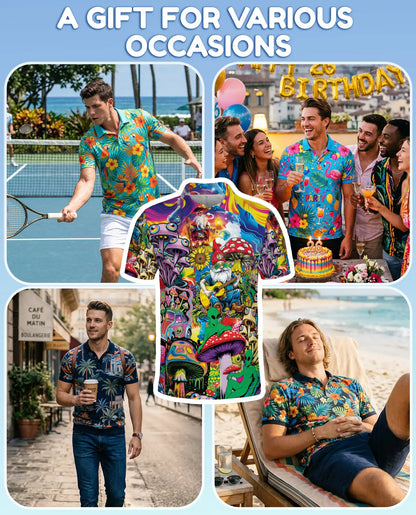 Mushroom Gnome Polo Shirt for Men – Colorful Alien Art | Netecom