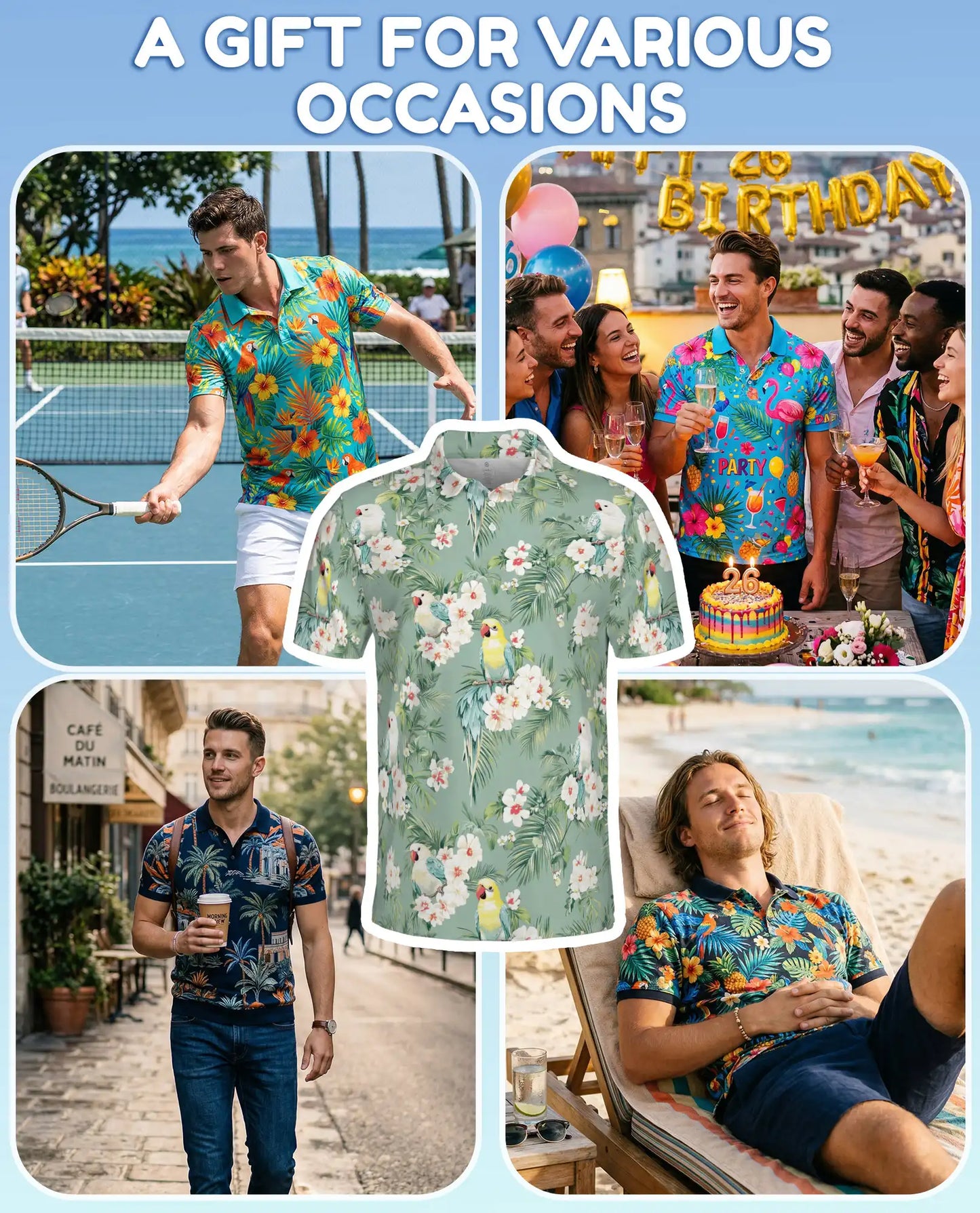 Tropical Parakeet Polo Shirt - Floral Bird Garden Style | Netecom