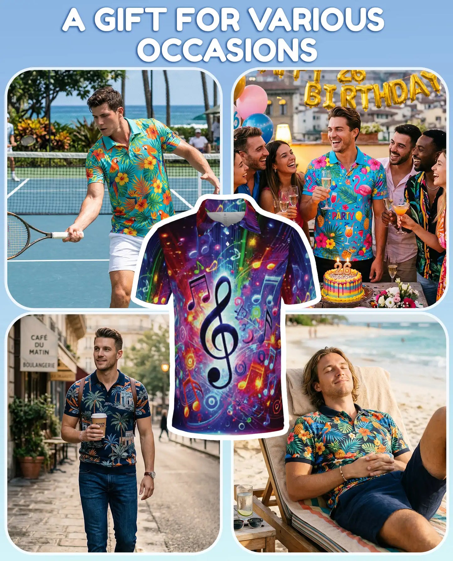 Music Notes Polo Shirt – Colorful Treble Clef Print | Netecom