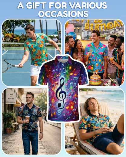 Music Notes Polo Shirt – Colorful Treble Clef Print | Netecom