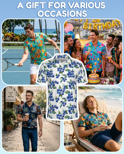 Blueberry Fruit Hawaiian Polo Shirt for Men – Tropical Summer Style | Netecom