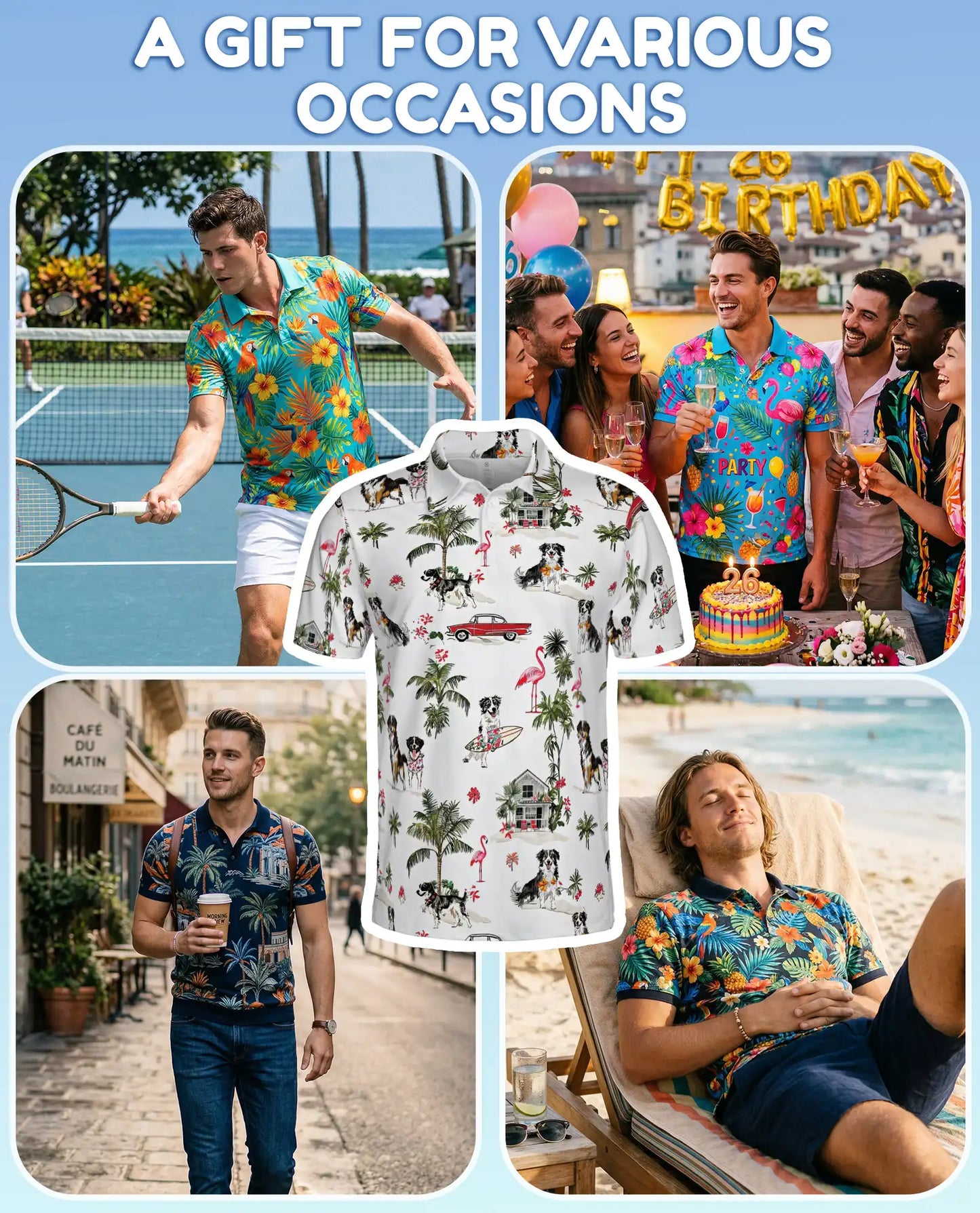 Bernese Mountain Dog Polo Shirt – Tropical Beach Print | Netecom