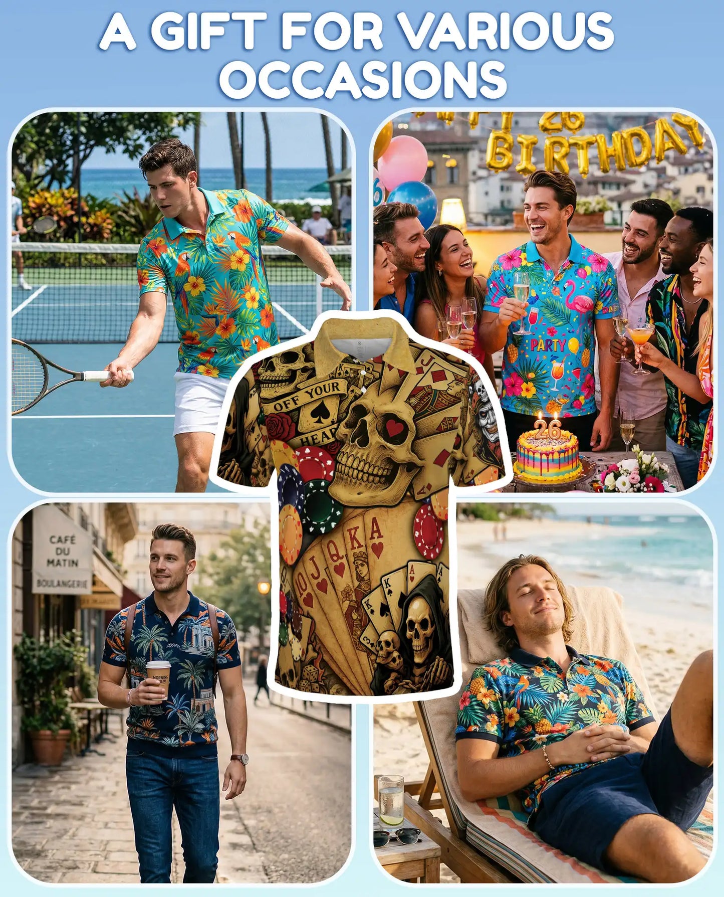 Skull Poker Polo Shirt for Men – Casino Party Style | Netecom