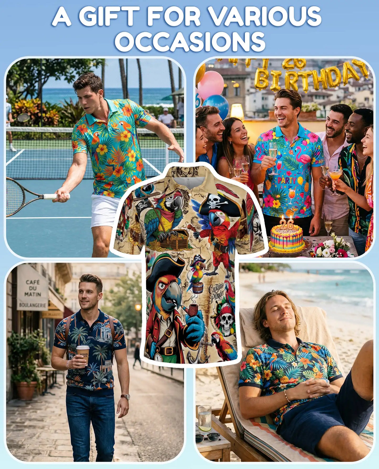 Pirate Parrot Polo Shirt for Men – Treasure Map Party Style | Netecom