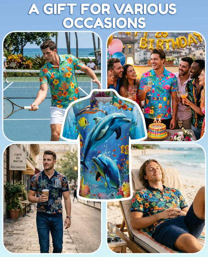 Underwater Dolphin Polo Shirt for Men – Tropical Ocean Sea Style | Netecom