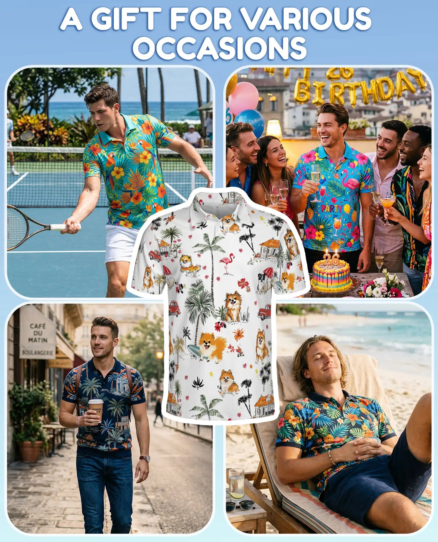 Tropical Cats Hawaiian Polo Shirt for Men – Colorful Island Design | Netecom
