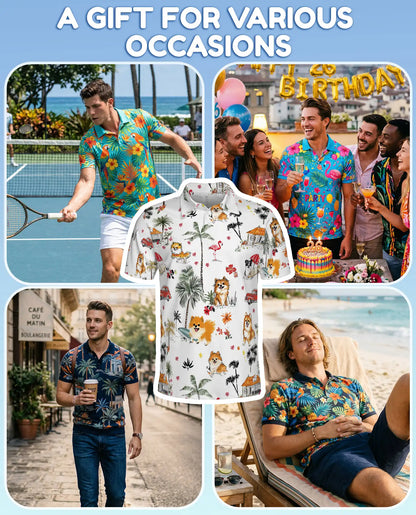 Tropical Cats Hawaiian Polo Shirt for Men – Colorful Island Design | Netecom