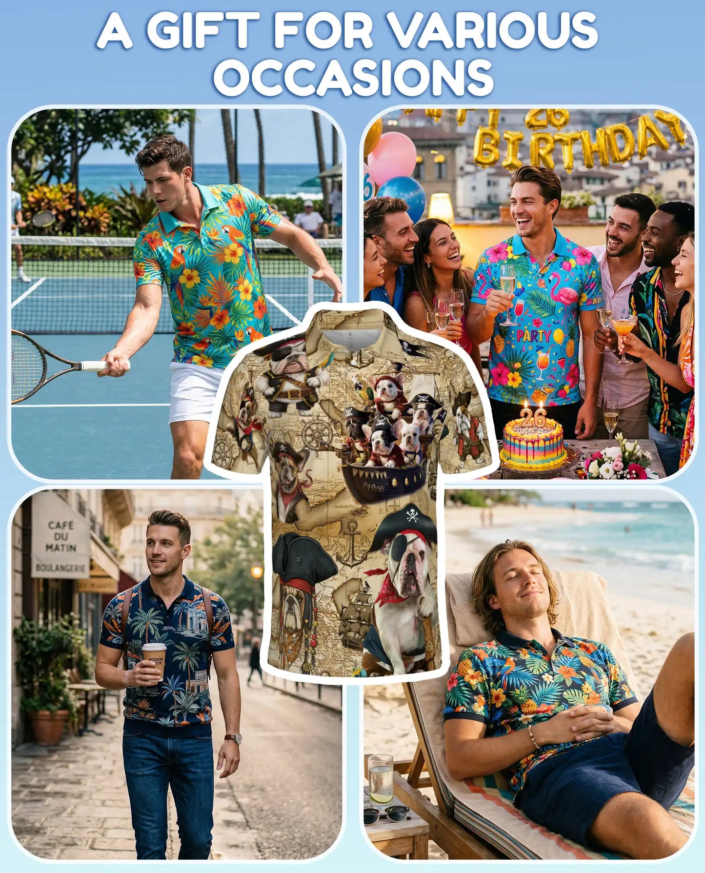 Pirate Dogs Polo Shirt for Men – Cute Bulldog Pirate Print | Netecom