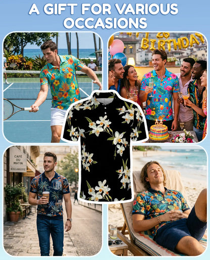 White Orchid Polo Shirt - Elegant Tropical Floral Style | Netecom