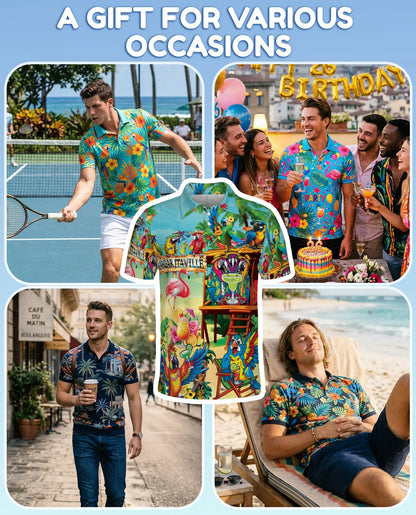 Parrot Tiki Bar Polo Shirt for Men – Tropical Party Style | Netecom