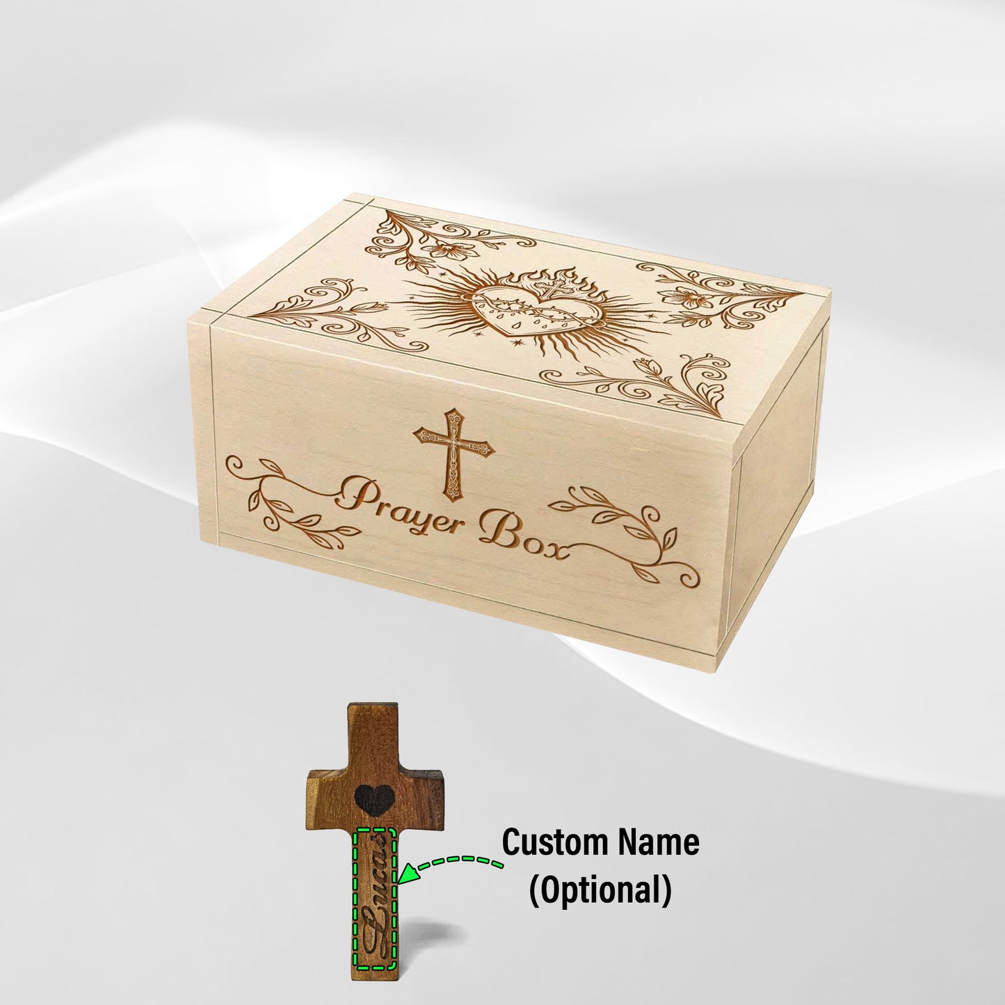 Netecom Personalized Wooden Prayer Box with 100 Prayer Request Cards & Custom Name Wooden Cross – Christian Faith Gift for Prayer, Encouragement and Spiritual Keepsake
