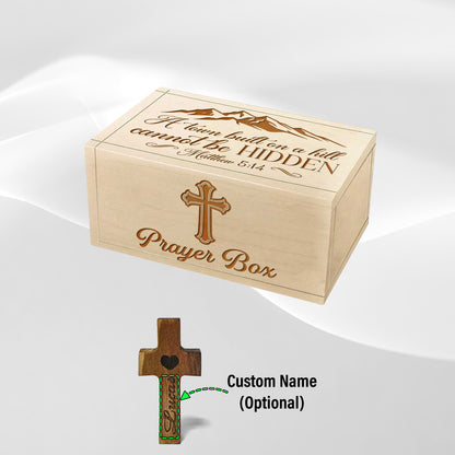 Netecom Custom Wooden Prayer Box with Scripture Design, 100 Prayer Request Cards & Personalized Name Cross – Christian Religious Gift for Faith, Prayer & Reflection