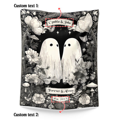 Netecom Personalized Ghost Couple Blanket with Names and Established Date, Woodland Floral Throw Blanket for Couch, Bed or Sofa, Romantic Gift for Couples, Anniversary or Halloween Decor