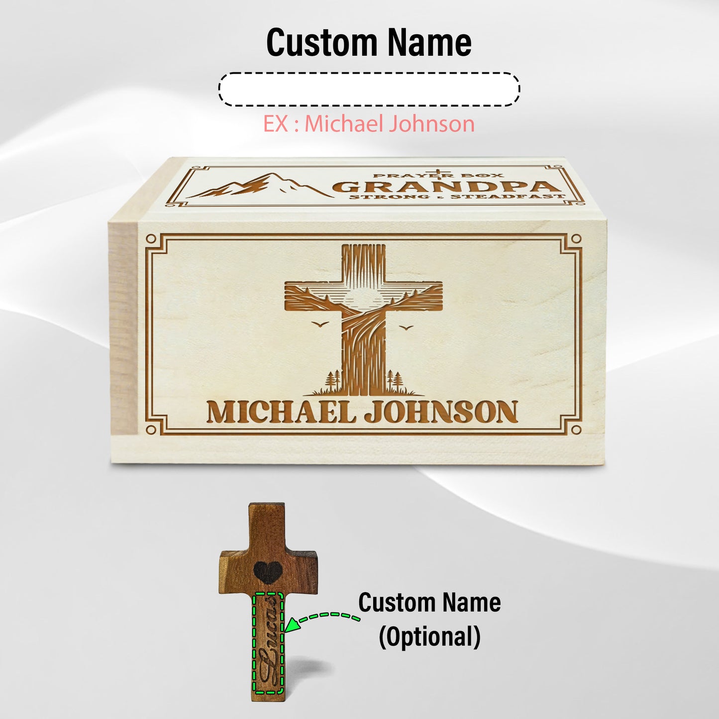 Netecom Personalized Prayer Box for Grandma with Custom Name & Handheld Cross, Christian Faith Gift with 100 Prayer Request Cards
