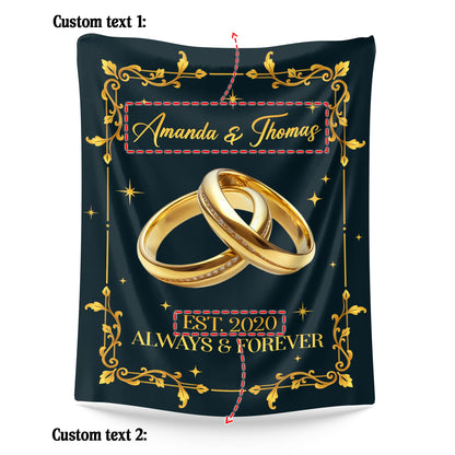 Netecom Personalized Wedding Anniversary Blanket for Couple, Custom Name and Year Throw Blanket with Gold Rings for Couch, Bed or Sofa, Romantic Gift for Husband & Wife, Engagement or Valentine’s Day
