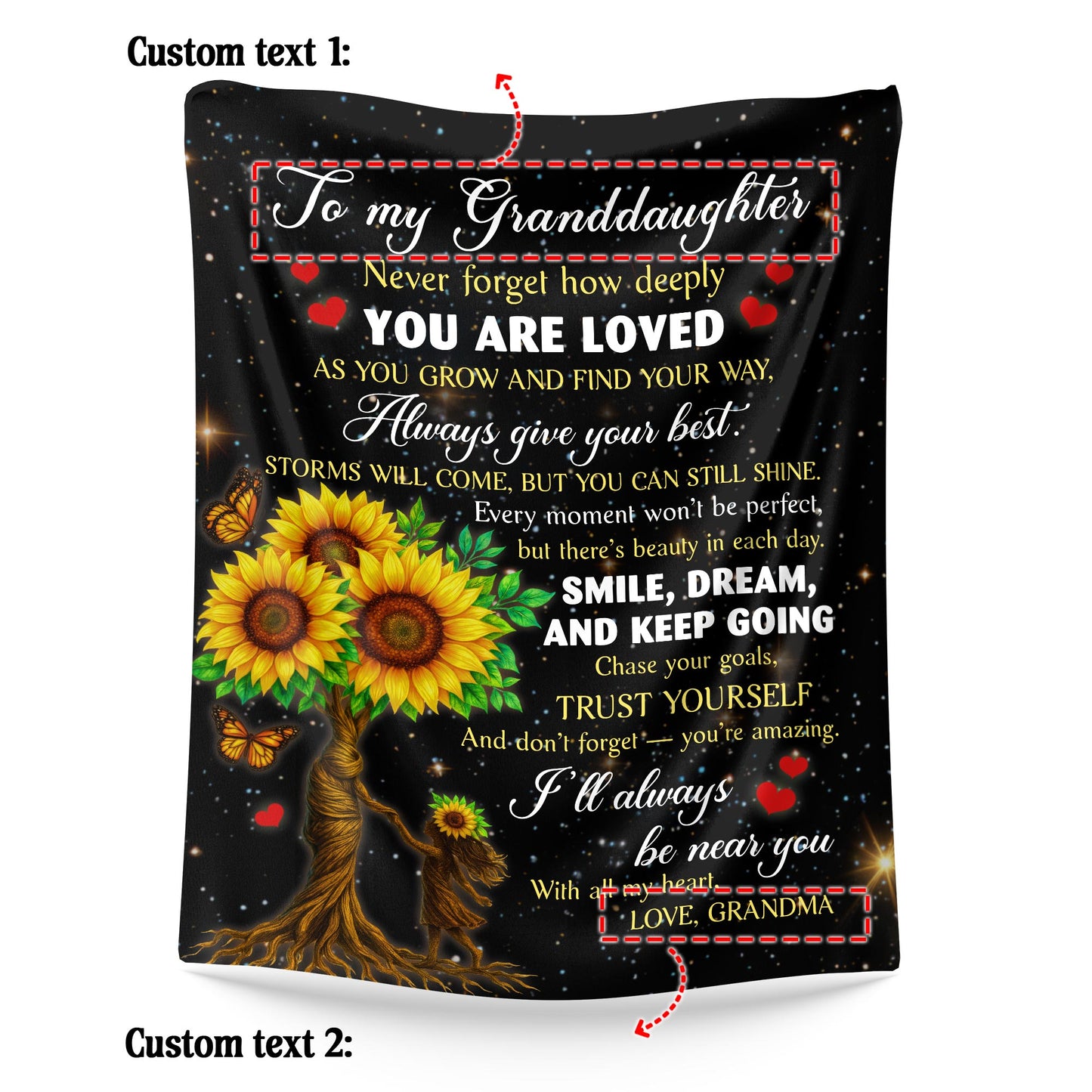Netecom Personalized To My Granddaughter Blanket from Grandma and Grandpa, Sunflower & Galaxy Starry Night Throw Blanket for Couch, Bed or Sofa, Birthday Gift for Granddaughter, Christmas, Graduation
