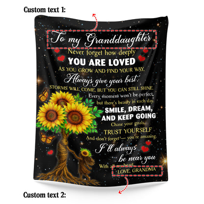 Netecom Personalized To My Granddaughter Blanket from Grandma and Grandpa, Sunflower & Galaxy Starry Night Throw Blanket for Couch, Bed or Sofa, Birthday Gift for Granddaughter, Christmas, Graduation