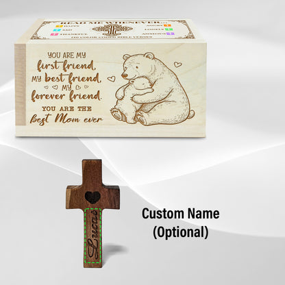 Netecom Bible Verse Box for Mom with 150 Color-Coded Scriptures & Custom Name Wooden Cross – Christian Faith Keepsake Gift for Prayer, Reflection & Daily Encouragement
