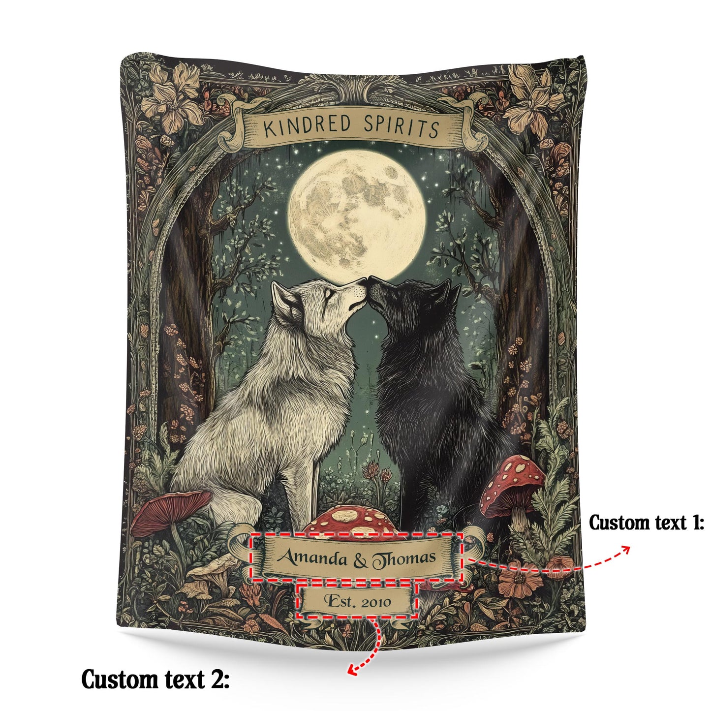 Netecom Personalized Wolf Couple Blanket, Custom Name and Established Date Throw Blanket for Couch, Bed or Sofa, Romantic Gift for Couples, Husband, Wife, Present for Christmas, Anniversary