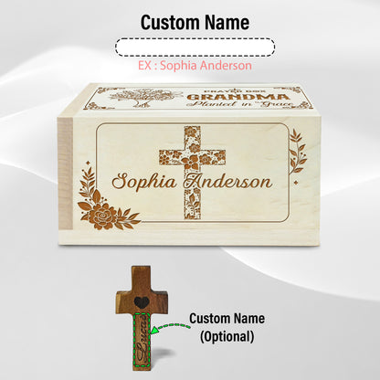 Netecom Personalized Grandma Prayer Box with Custom Name on Box & Wooden Cross, Christian Keepsake with 100 Prayer Request Cards, Faith Gift for Grandma