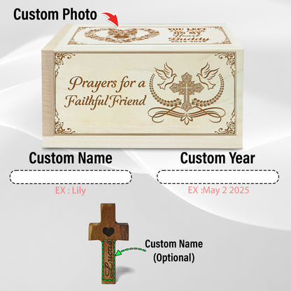 Netecom Personalized Dog Memorial Prayer Box with Custom Name and Year, 100 Prayer Request Cards & Wooden Cross – Christian Remembrance Keepsake for Pet Loss