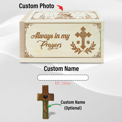 Netecom Personalized Cat Memorial Prayer Box with Custom Name & Year, 100 Prayer Request Cards & Wooden Cross – Christian Remembrance Keepsake for Cat Loss