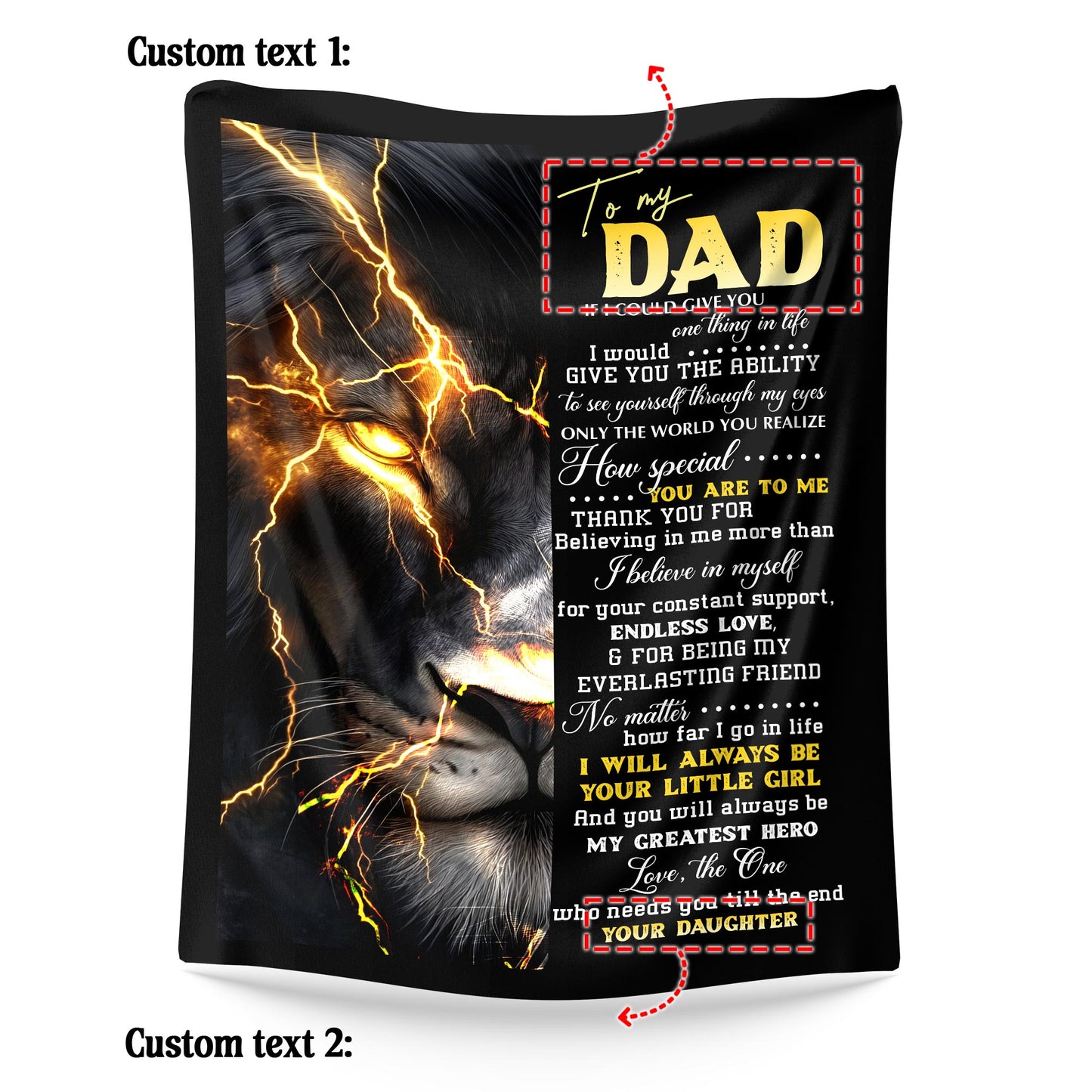 Netecom Personalized To My Dad Blanket from Daughter and Son, Fierce Lion Throw Blanket for Couch, Bed or Sofa, Ultra Soft Warm, Birthday Gifts for Dad, Christmas, Father’s Day or Anniversary