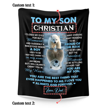 Netecom Personalized Polar Bear Blanket for Son from Dad and Mom, Ultra Soft Warm Throw Blanket for Couch, Bed or Sofa, Bear Lover Gift, Birthday Gifts for Son, Present for Christmas, Anniversary