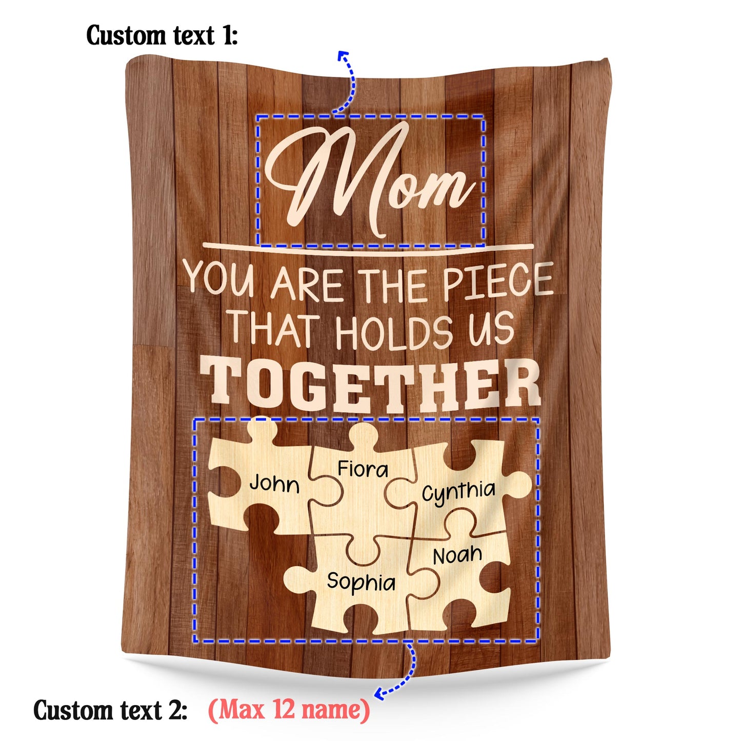 Netecom Personalized Puzzle Piece To My Mom Blanket, Custom Family Name Throw Blanket for Couch, Bed or Sofa, Ultra Soft Warm Gift for Christmas and Cozy Winter