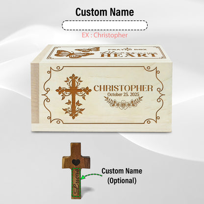 Netecom Personalized Memorial Prayer Box with Custom Name & Date, Wooden Remembrance Box with Cross and 100 Prayer Request Cards, Sympathy Christian Keepsake for Loved One