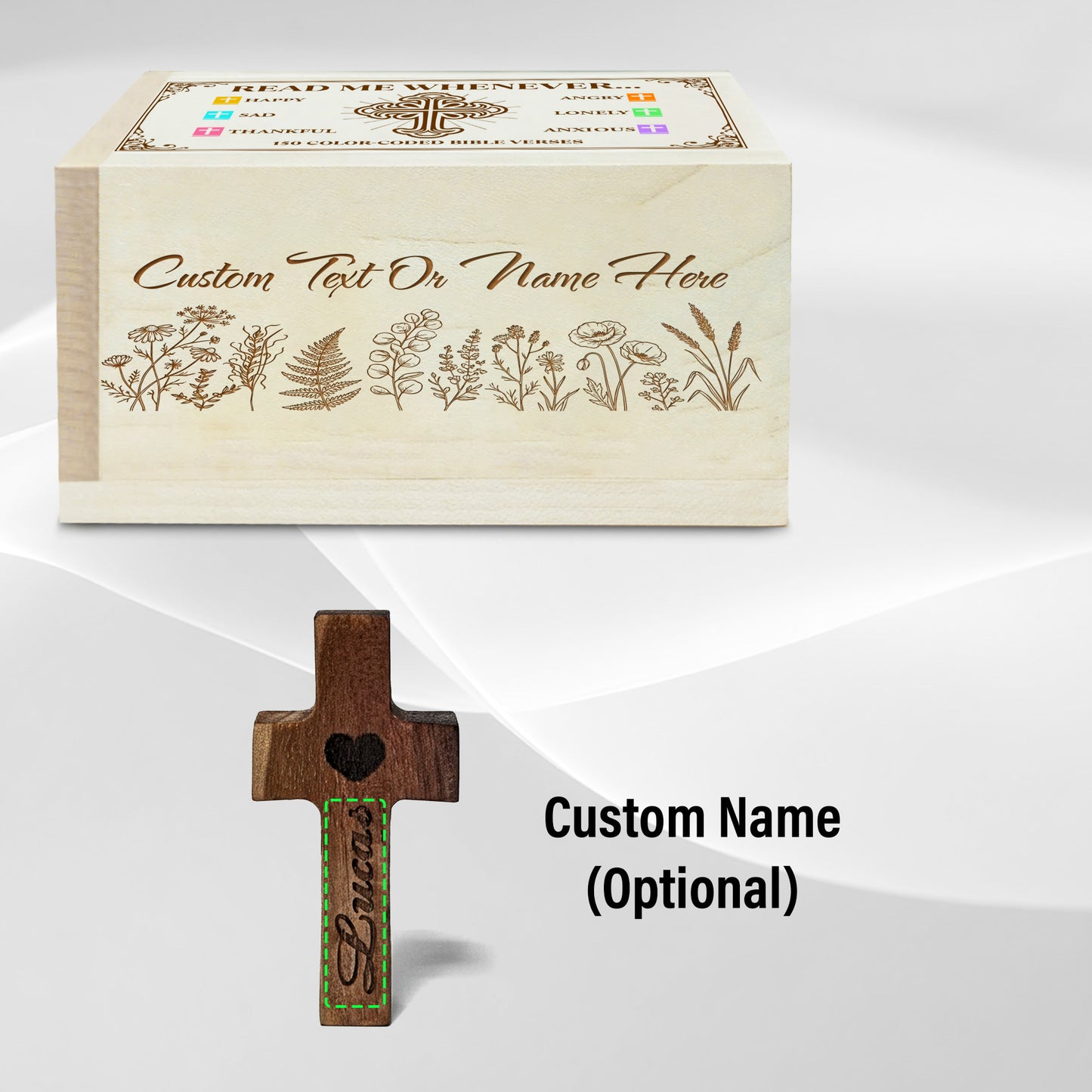 Netecom Personalized Bible Verse Box with 150 Scripture Cards & Custom Name Cross – Christian Faith Gift for Women, Religious Keepsake for Her, Meaningful Spiritual Encouragement