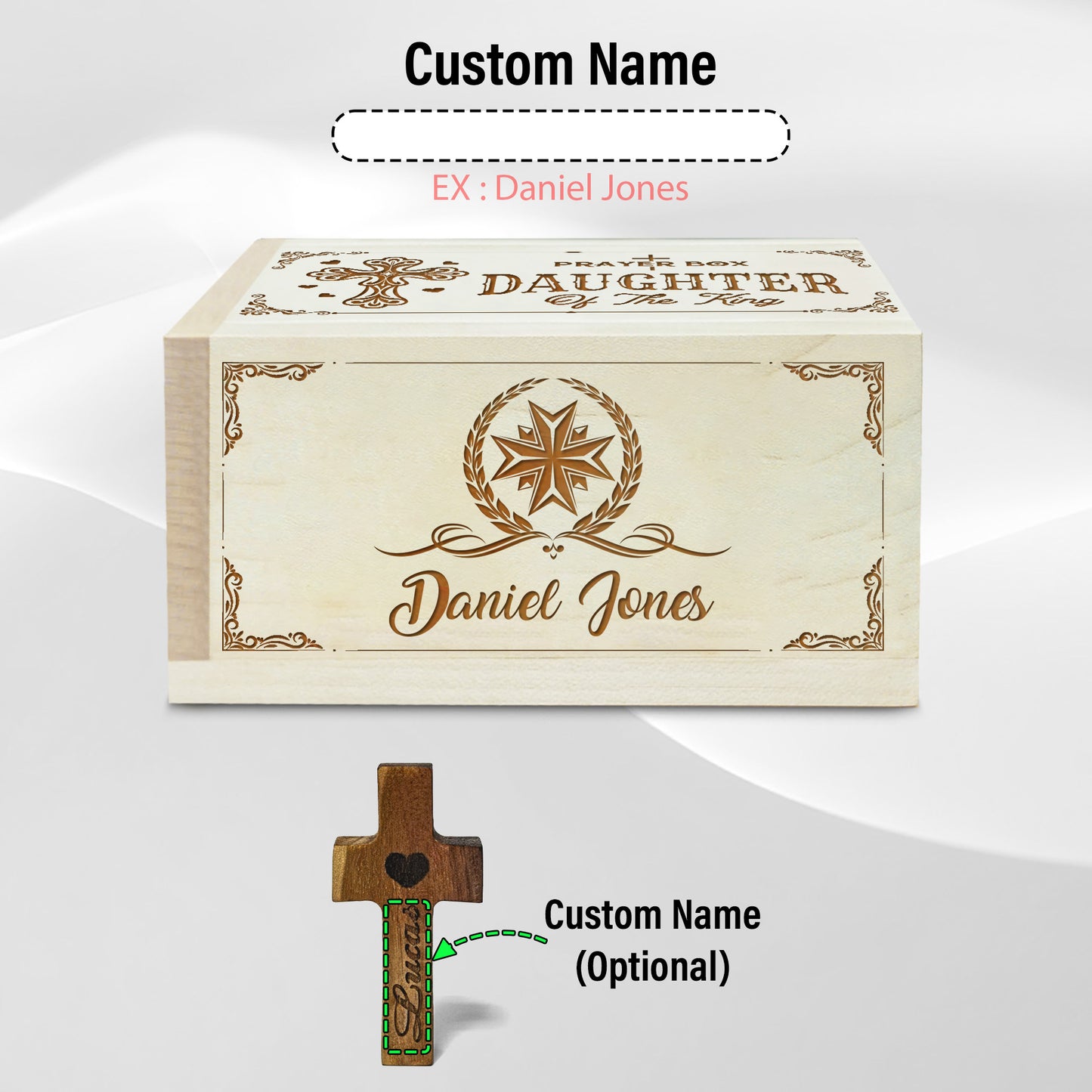 Netecom Personalized Daughter Prayer Box with Custom Name on Box & Cross, Christian Faith Gift with 100 Prayer Request Cards, Meaningful Prayer Keepsake for Daughter