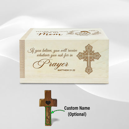 Netecom Prayer Box for Mom with 100 Prayer Request Cards & Handheld Cross – Wooden Christian Prayer Box, Meaningful Gift from Daughter or Son