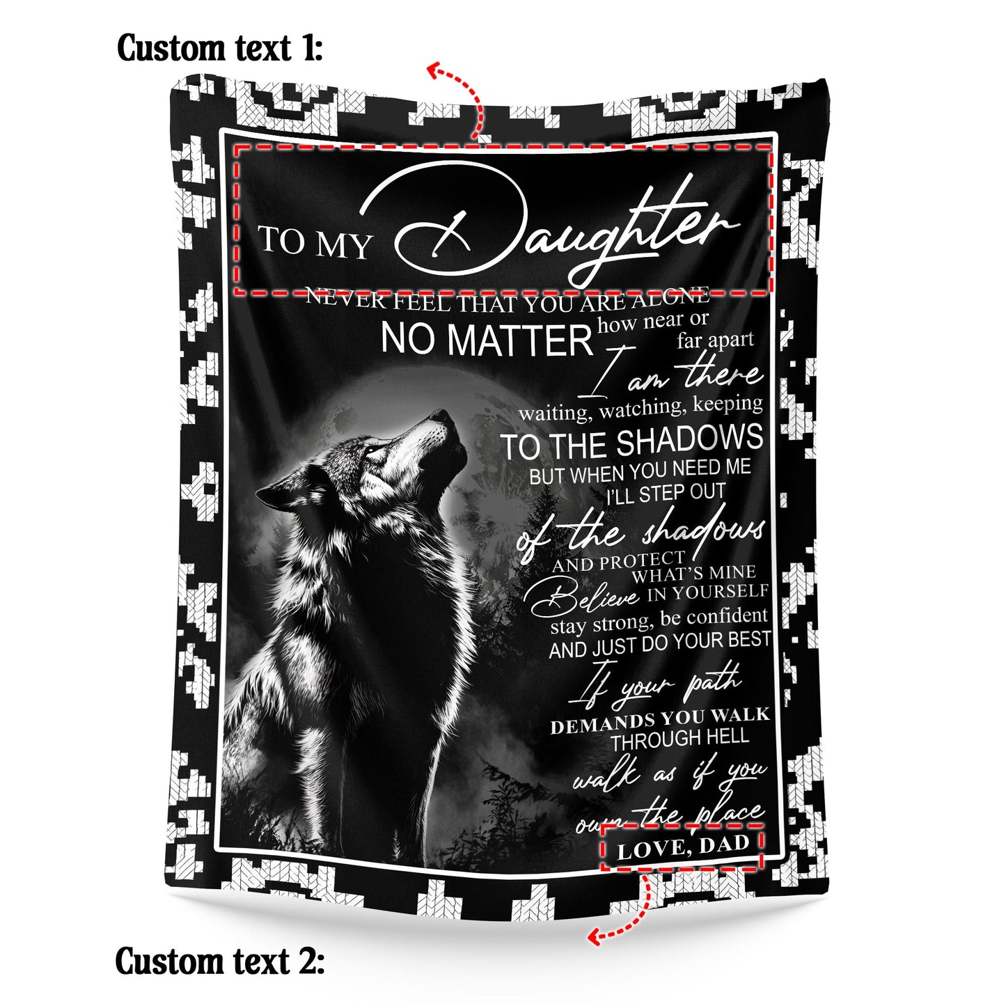 Netecom Personalized To My Daughter Blanket from Dad and Mom, Black White Wolf Throw Blanket for Couch, Bed or Sofa, Ultra Soft Warm, Birthday Gift for Daughter, Christmas or Anniversary