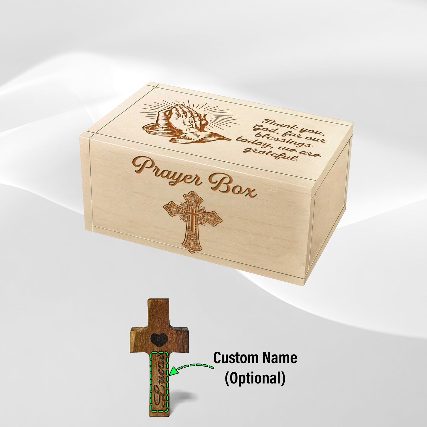 Netecom Personalized Christian Prayer Box with 100 Prayer Request Cards & Custom Name Wooden Cross – Faith Gratitude Gift, Thankful Prayer Keepsake for Home or Church