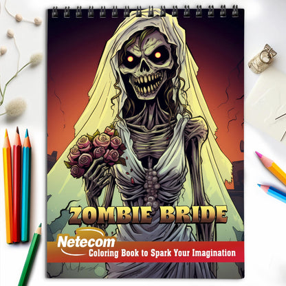 Zombie Bride Spiral Bound Coloring Book, Embrace the Unconventional with 30 Captivating Coloring Pages of Bride Zombies