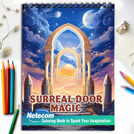 Surreal Door Magic Spiral Bound Coloring Book, Enter the Realm of 30 Enchanting Coloring Pages Featuring Surreal Doors, Designed for Artistic Souls.