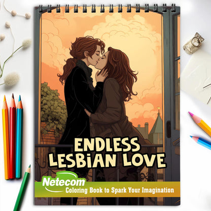 Endless Lesbian Love Spiral Bound Coloring Book, Discover the Power of Everlasting Love and Connection through 30 Exquisitely Illustrated Coloring Pages of Lesbian Romance.