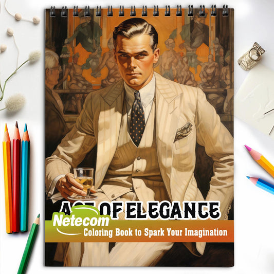 Age Of Elegance Spiral Bound Coloring Book, Unwind with 30 Serene Coloring Pages, Providing Therapeutic Relaxation and a Sense of Vintage Beauty