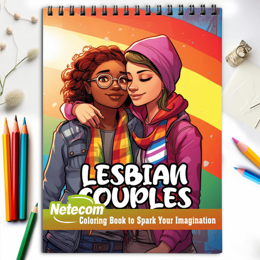 Lesbian Couples Spiral Bound Coloring Book, Embrace the Beauty of Love with 30 Captivating Coloring Scenes of Adoring Lesbian Couples.