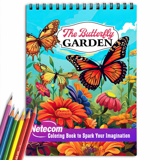 Butterfly Garden and Zen Garden Spiral Bound Coloring Book For Stress Relief and Relaxation