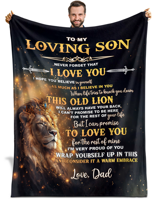 Netecom Personalized To My Son Blanket from Dad and Mom, Lion Throw Blanket for Couch, Bed or Sofa, Ultra Soft Warm, Birthday Gift for Son, Present for Christmas, Graduation