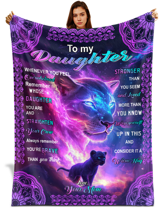Netecom Personalized To My Daughter Blanket from Mom and Dad, Brave Crown Lion Throw Blanket for Couch, Bed or Sofa, Ultra Soft Warm, Birthday Gift for Daughter, Present for Christmas, Graduation