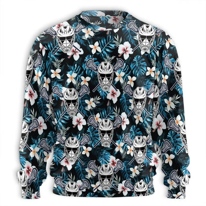 Lacrosse Tropical Floral Sweatshirt, 3D All Over Print Flower Sports Crewneck Pullover for Men Women, Lacrosse Player Gift - Netecom