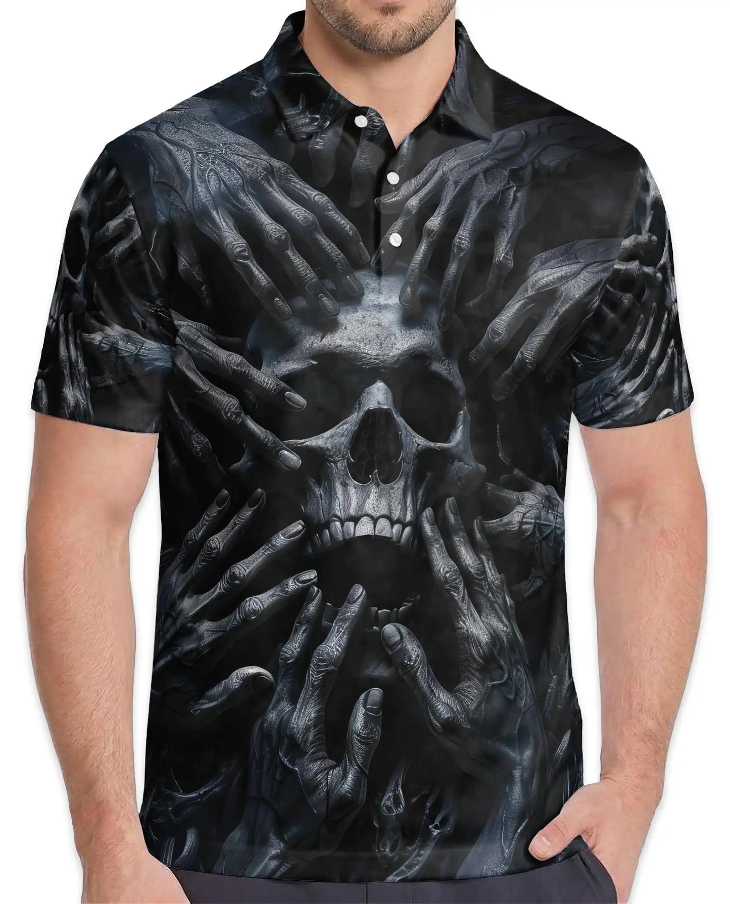 Dark Skull Horror Polo Shirt - Gothic Nightmare Style | Netecom