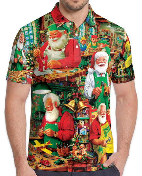 Santa Workshop 3D Polo Shirt for Men | Netecom